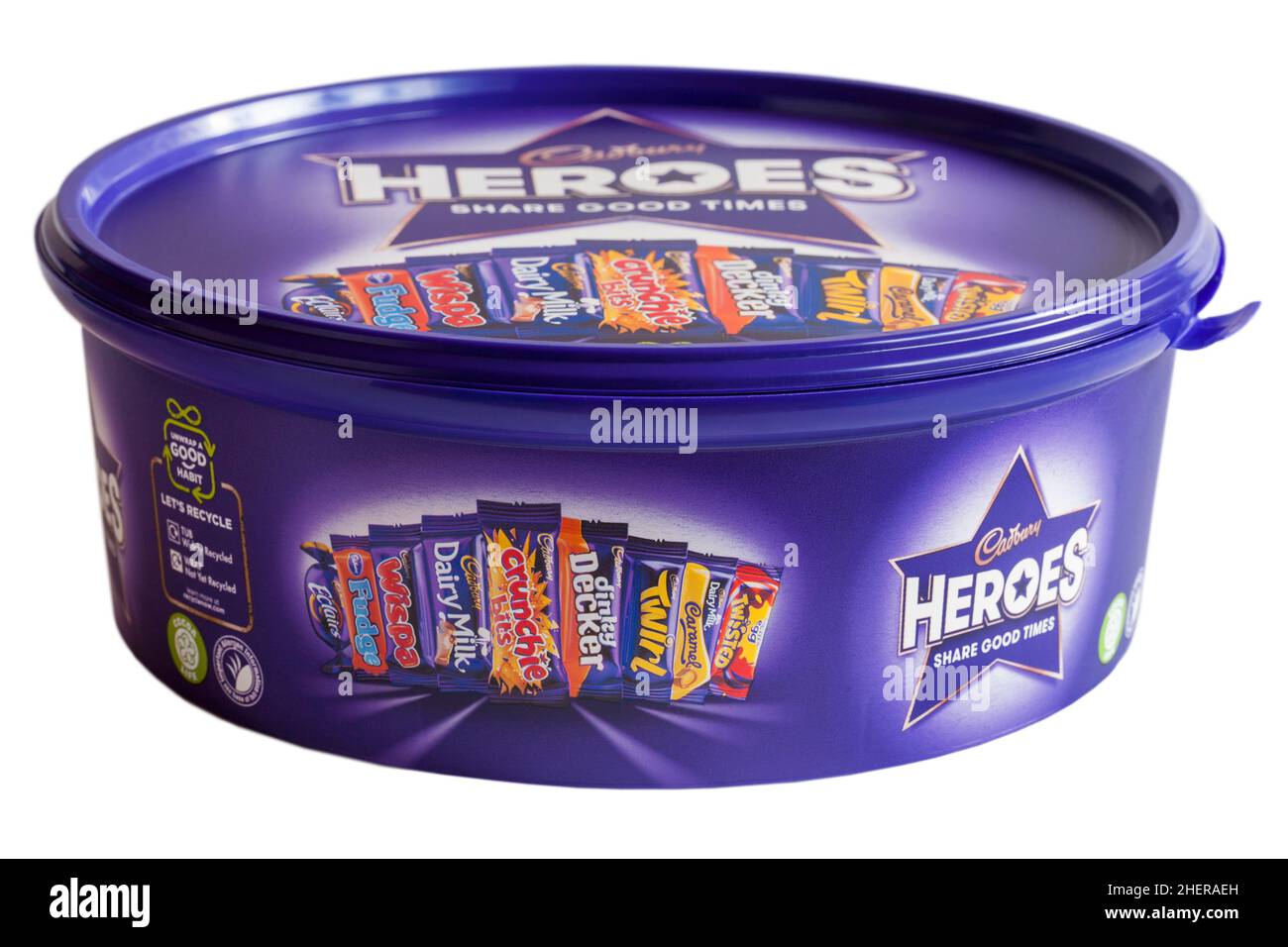 Vasca di dolci al cioccolato Heroes isolato su sfondo bianco Foto Stock