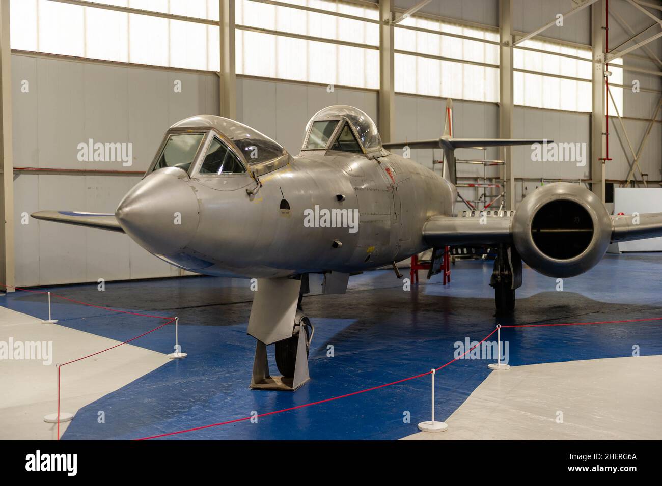 Gloster Meteor F8 posizione prona al RAF Cosford Foto Stock