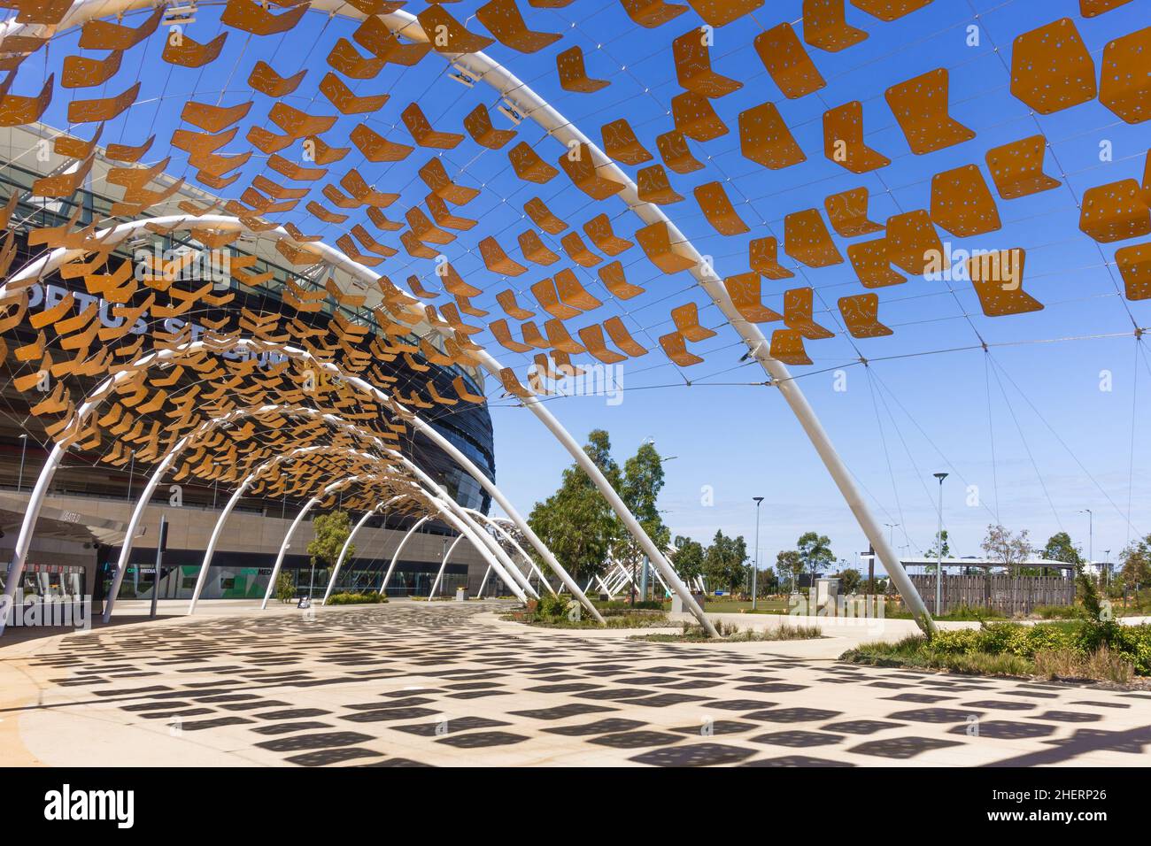 Perth, WA, Australia - OPTUS Stadium Sun Canopy di Hassell, HKS e Cox Foto Stock