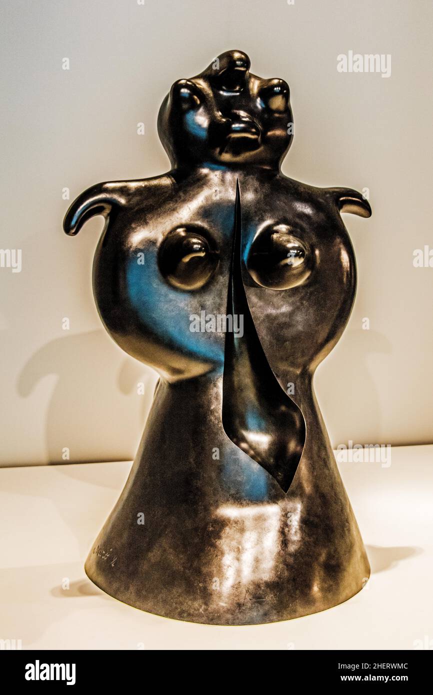 Donna (1969) di Joan Miro, Centre Pompidou al porto turistico. Malaga, Malaga, Andalusia, Spagna Foto Stock