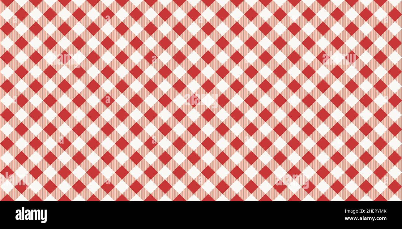 Ristorante rosso bianco tovaglia plaid motivo senza cuciture. Illustrazione vettoriale di pattern tradizionale. Stampa di moda senza interruzioni. Illustrazione Vettoriale