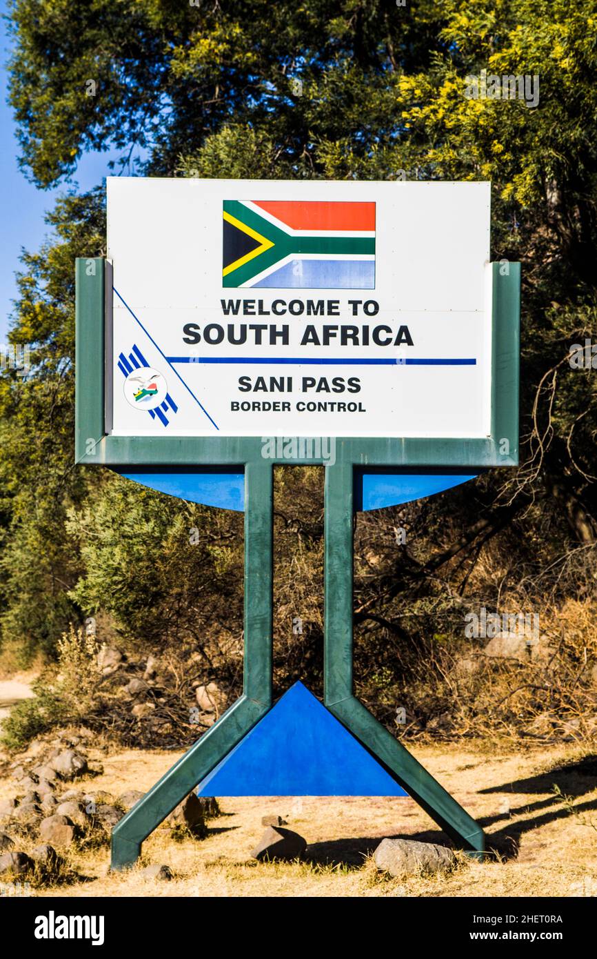 Lesothe sani Pass Border, Ukhahlama-Drakensberg Park, Sudafrica Foto Stock