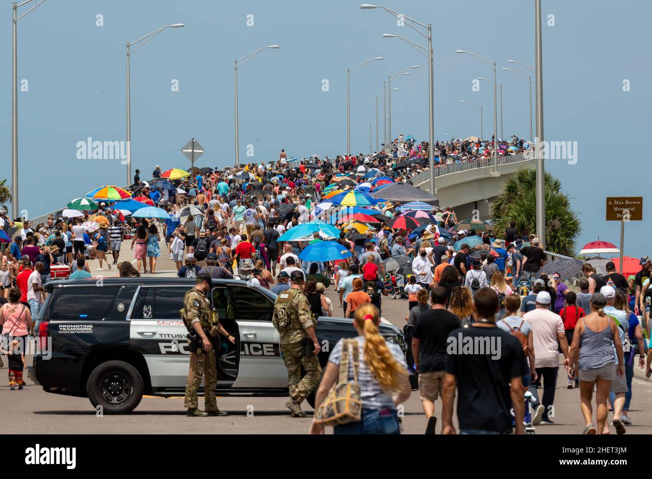 Vista aerea di Cape Canaveral. Lancio del razzo SpaceX Falcon 9. Kennedy Space Center LC-39A. Foto Stock