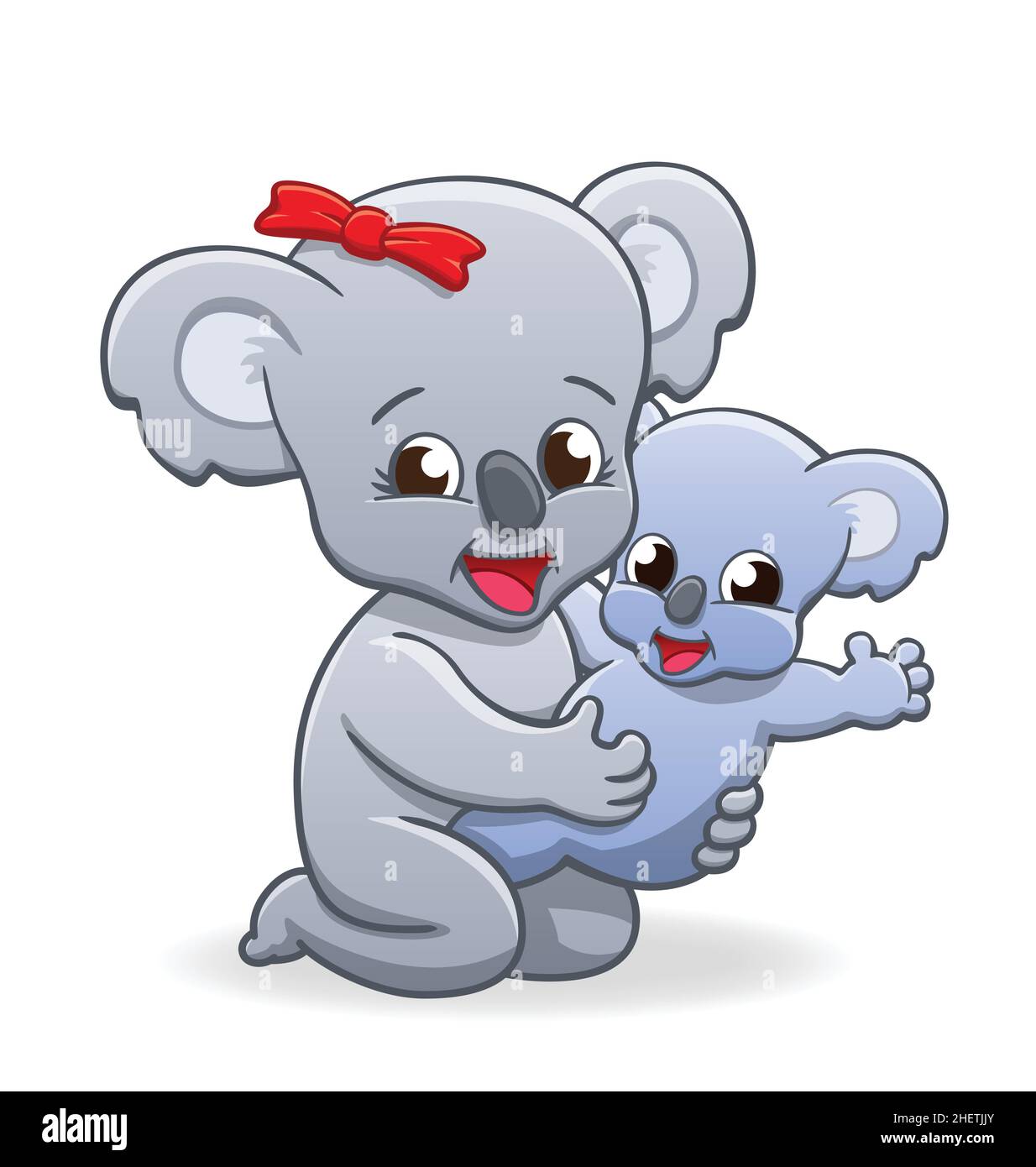 carino koala madre carattere coccolare bambino bambino bambino koala vettore illustrazione isolato su sfondo bianco Illustrazione Vettoriale