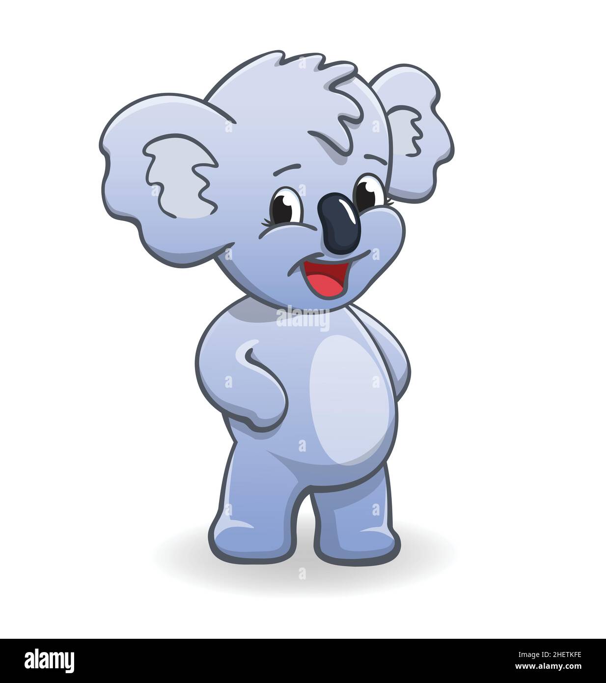 Carino sorridente felice australiano koala personaggio cartoon vettore in piedi isolato su sfondo bianco Illustrazione Vettoriale