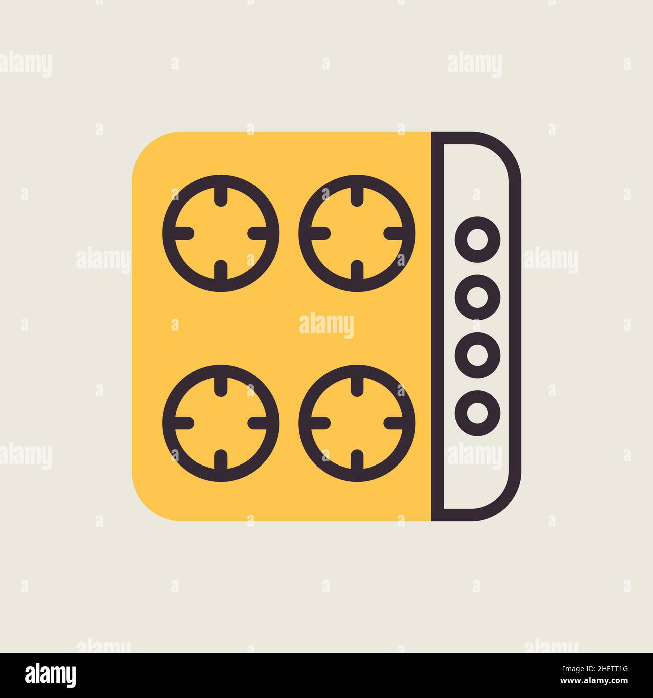 Cuoci il pannello di cottura superiore, icona piatta del colore della superficie. Piano cottura a induzione. Simbolo grafico per la progettazione di siti Web di cucina, logo, app, UI Illustrazione Vettoriale