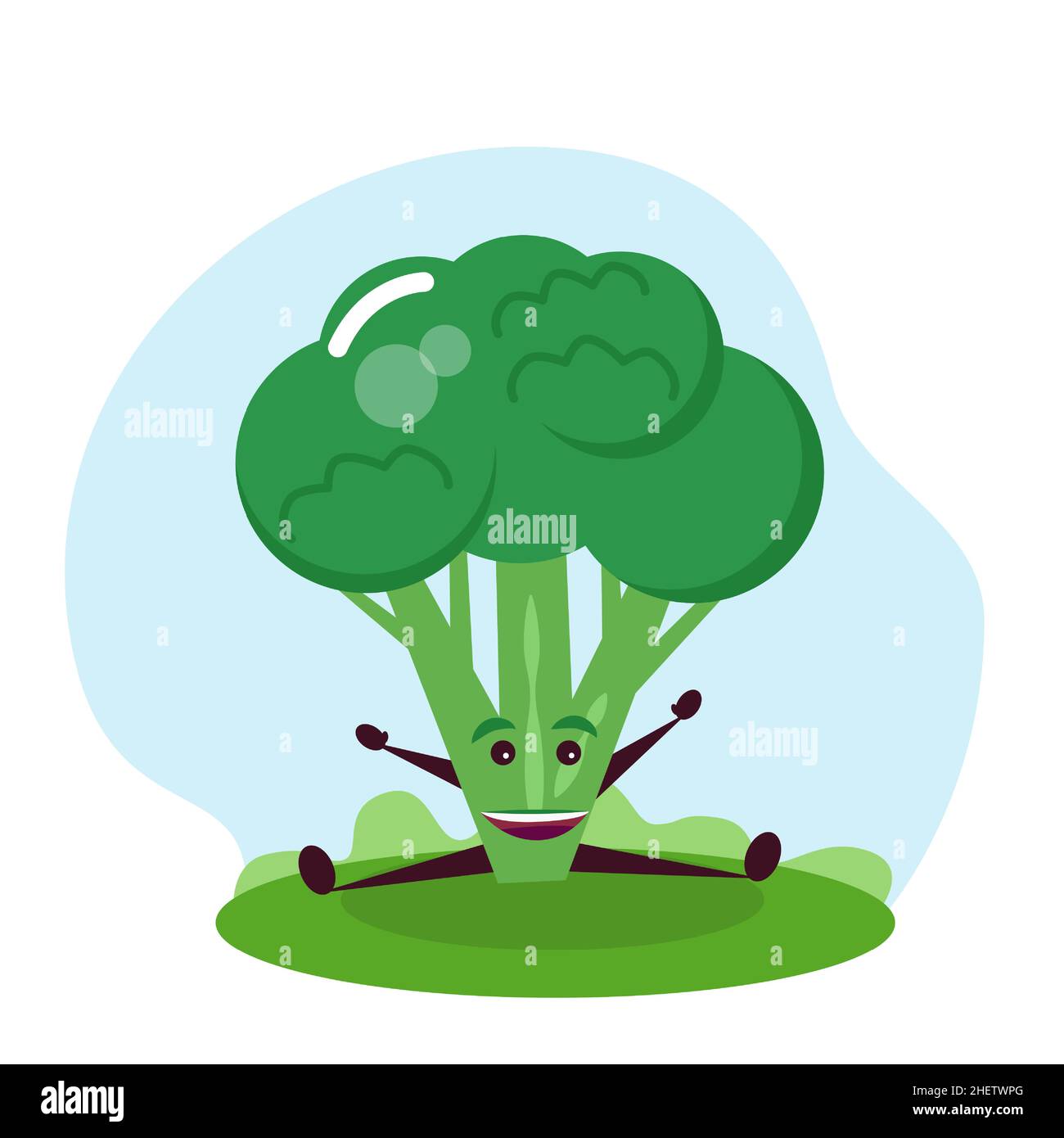 Divertente personaggio broccoli. Illustrazione vettoriale in stile cartoon per bambini. Illustrazione Vettoriale
