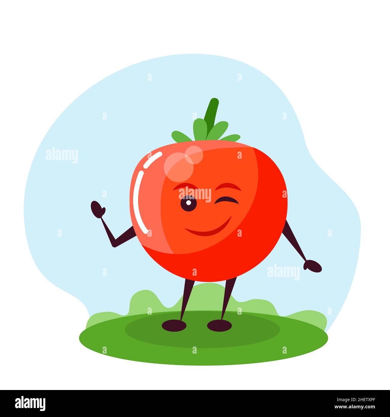 Divertente personaggio di pomodoro. Illustrazione vettoriale in stile cartoon per bambini. Illustrazione Vettoriale
