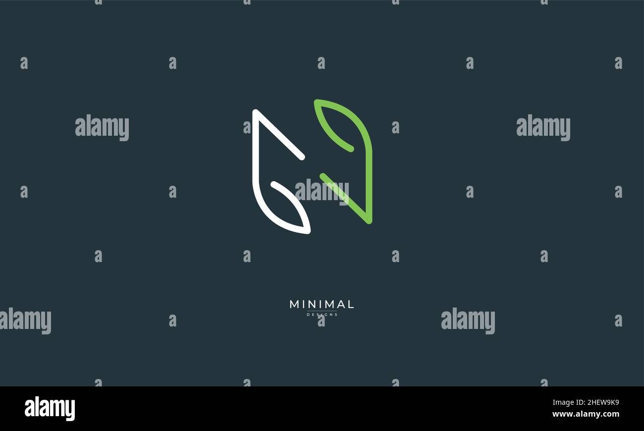 Icona lettera alfabetica logo N con foglia Illustrazione Vettoriale