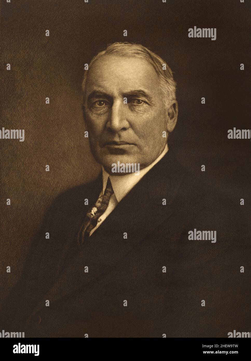 Warren G. Harding (1865-1923) politico americano, 29th Presidente degli Stati Uniti 1921-23, testa e spalle ritratto, Etching, Jacques Reich, 1922 Foto Stock