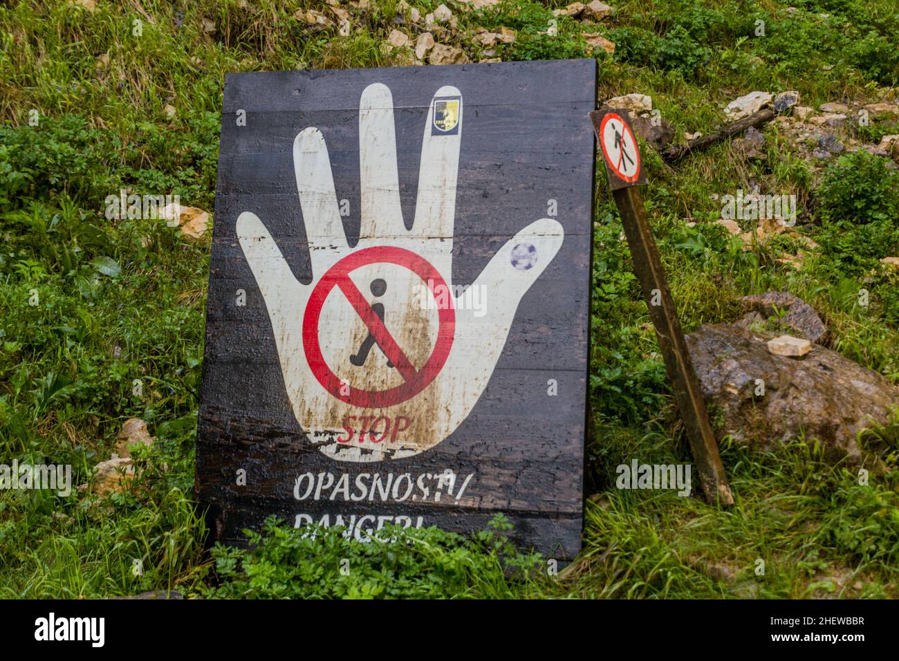 Cartello segnaletico nel Parco Nazionale dei Laghi di Plitvice, Croazia Foto Stock