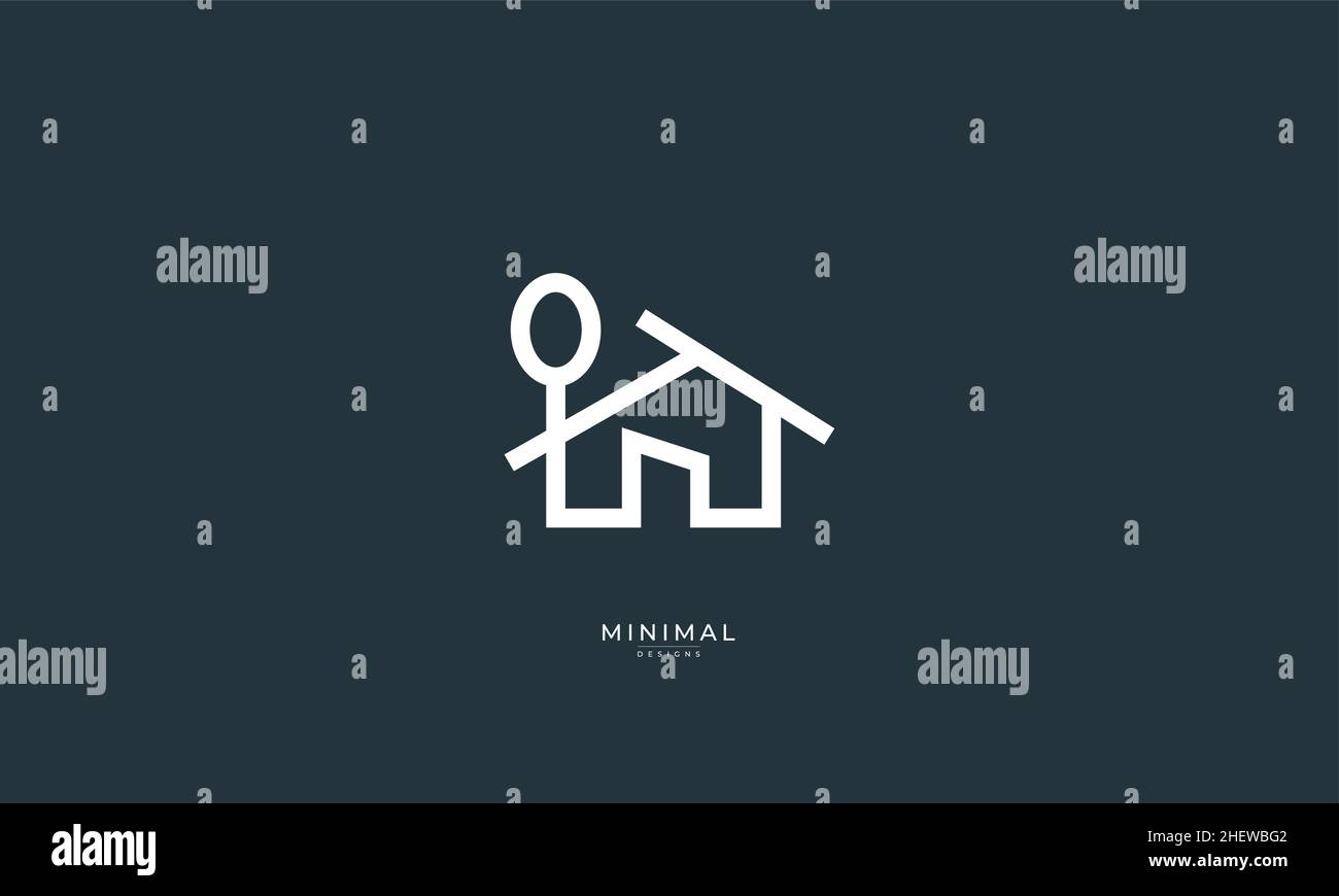 Un logo icona di una linea di arte di una casa/casa con una foglia/albero Illustrazione Vettoriale