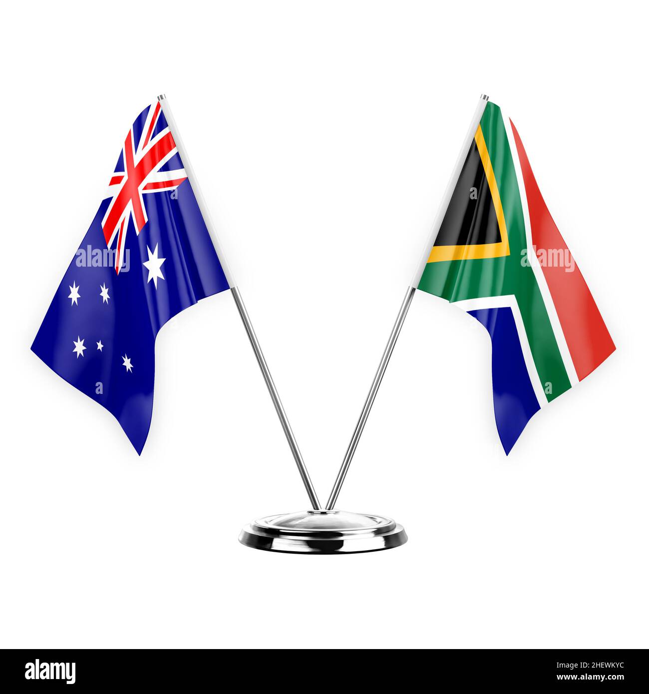 Due bandiere di tabella isolate su sfondo bianco 3D illustrazione, australia e Sud africa Foto Stock