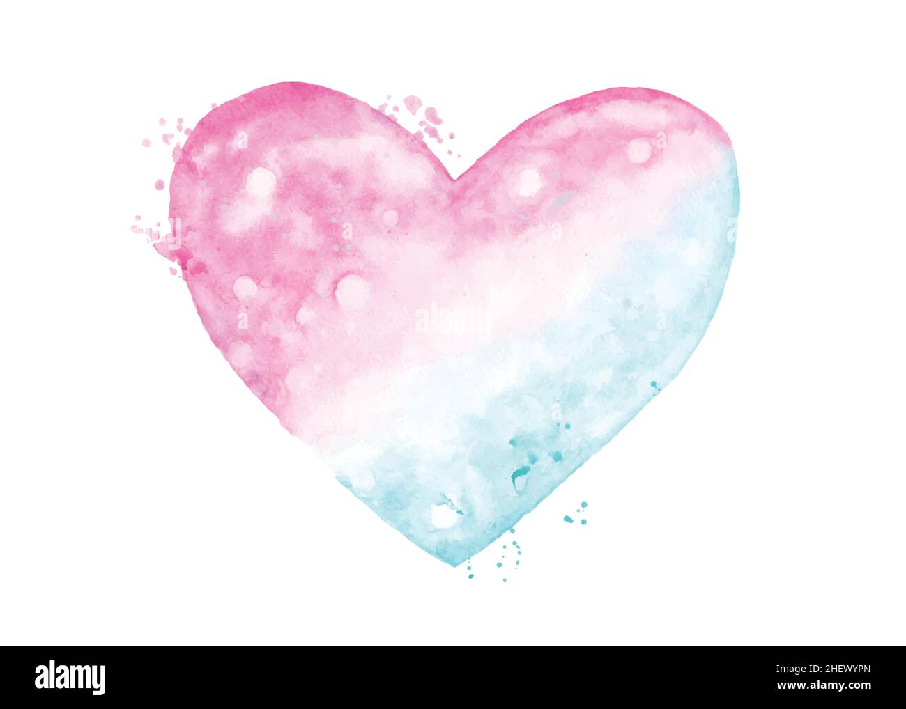 Acquerello rosa blu gradiente cuori isolati su sfondo bianco. Forma del cuore dipinta a mano ad acquerello perfetta per decorare il festival di San Valentino Illustrazione Vettoriale