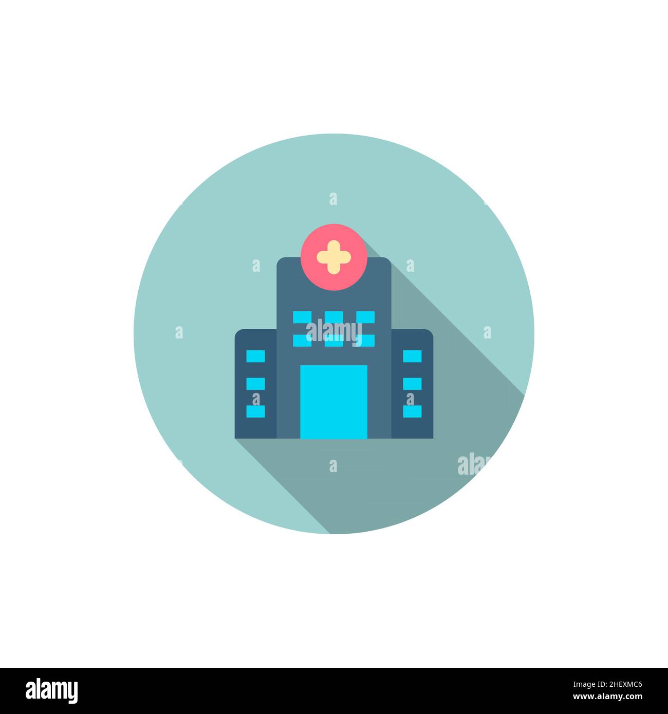 Icona ospedale , disegno a lunga ombra Vector flat. Illustrazione Vettoriale