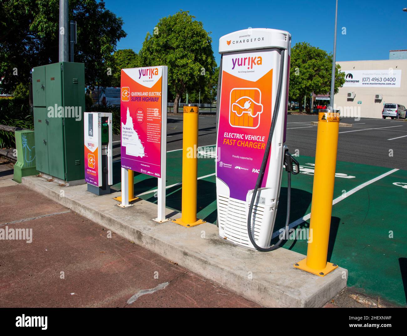 Stazione di ricarica per veicoli elettrici Chargefox a Mackay City, Queensland, Australia Foto Stock
