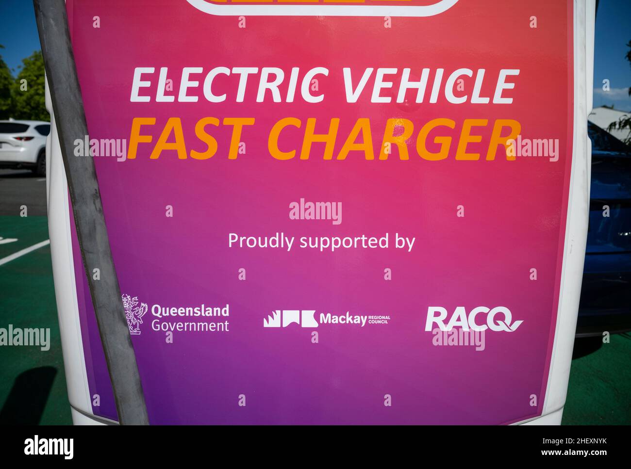 Stazione di ricarica per veicoli elettrici Chargefox a Mackay City, Queensland, Australia Foto Stock