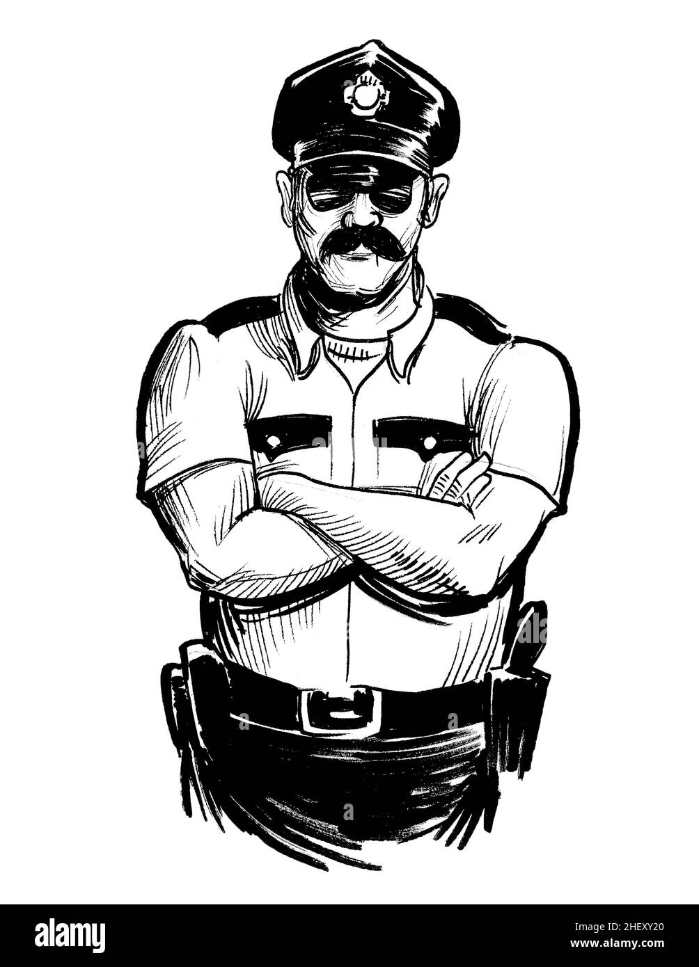 Poliziotto americano. Disegno in bianco e nero con inchiostro Foto stock - Alamy