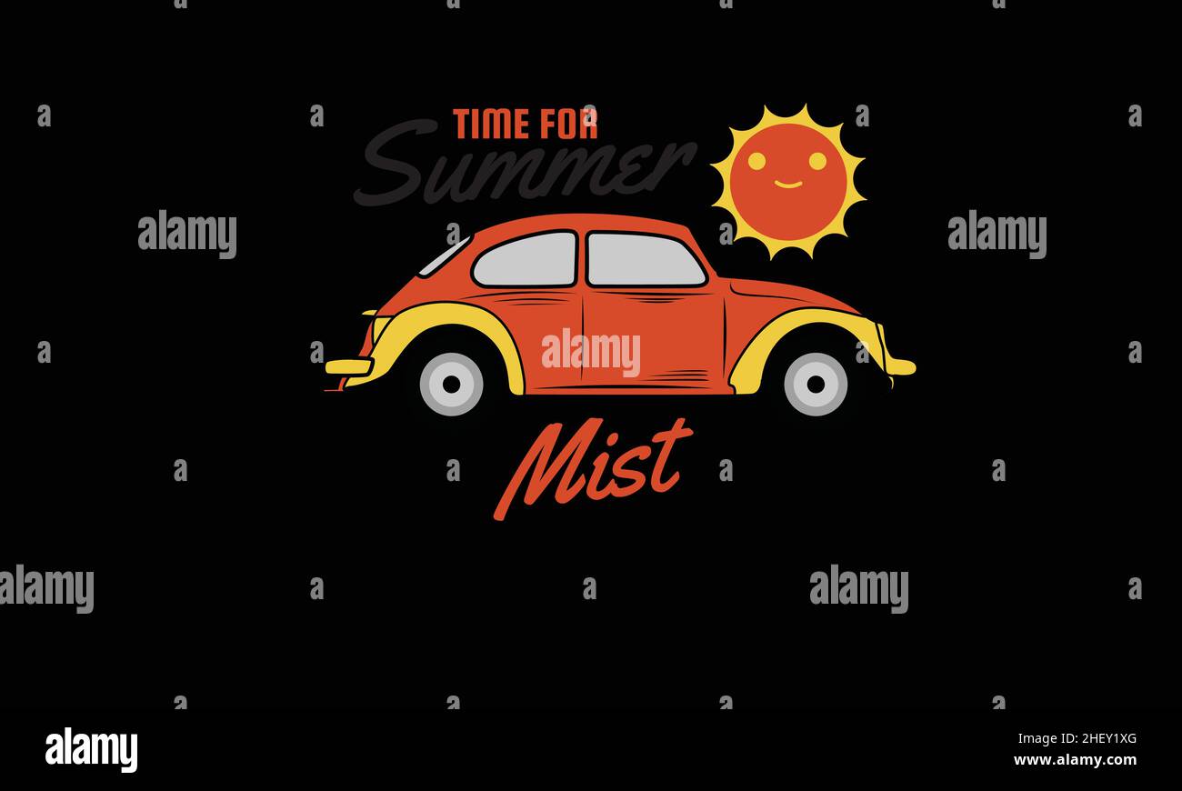 tempo per l'estate nebbia auto estate disegno t-shirt monogramma testo modello vettoriale Illustrazione Vettoriale
