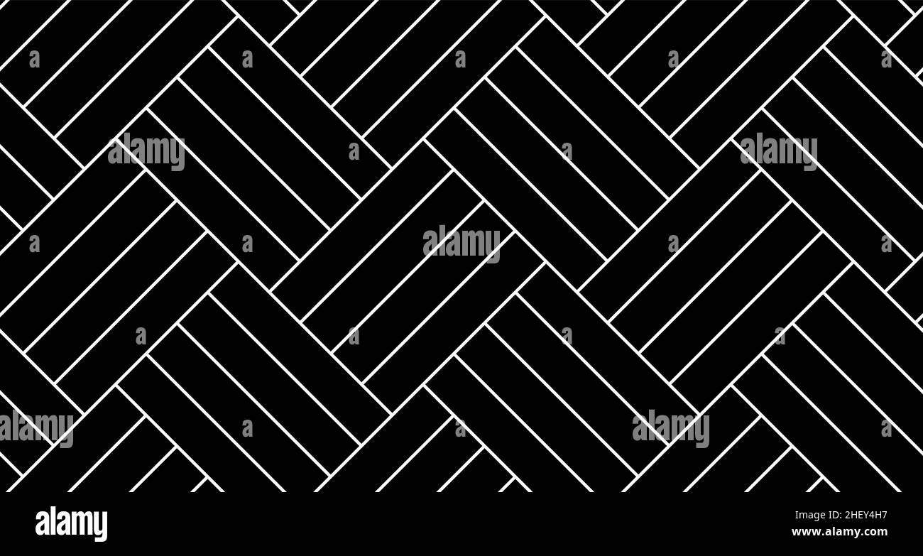 Pavimento in parquet nero quadrupla a spina di pesce senza cuciture con pannelli diagonali. Tessuto vettoriale di legno o muro di mattoni. Interni dallo sfondo moderno. Uscita Illustrazione Vettoriale