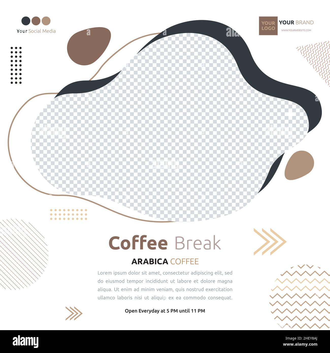 Coffee Cafe Social Media Post Template Flyer promozione spazio foto Illustrazione Vettoriale