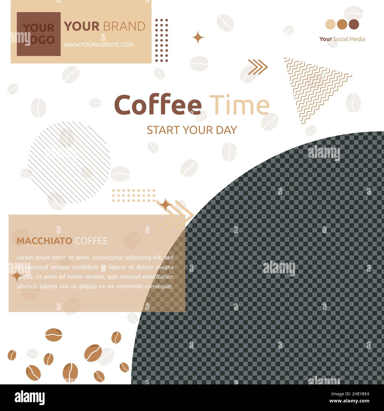 Coffee Cafe Social Media Post Template promozione Online Photo Space Illustrazione Vettoriale