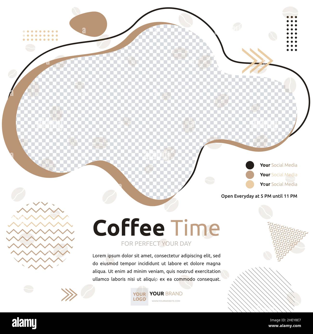 Coffee Cafe Social Media Post Template promozione Online Photo Space Illustrazione Vettoriale