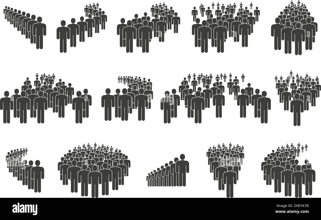 Silhouette di folla, coda di uomini d'affari, allineamento di gruppo. Icone di gruppo di persone, folla in coda, comunità sociale d'affari o illustrazione vettoriale di squadra Illustrazione Vettoriale