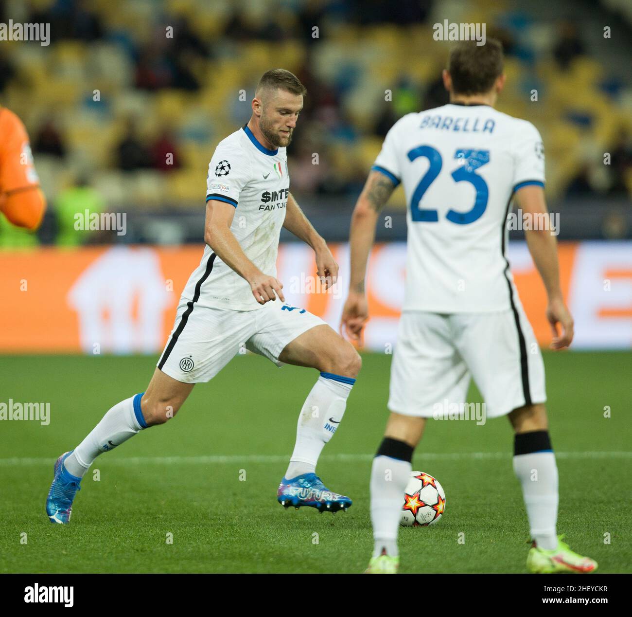 Ucraina, Kiev - 09 settembre 2021. Milano Skriniar (Inter Milan) durante la partita tra il FC Shakhtar Donetsk e il Milan Inter, NSC Olympiyskiy Foto Stock