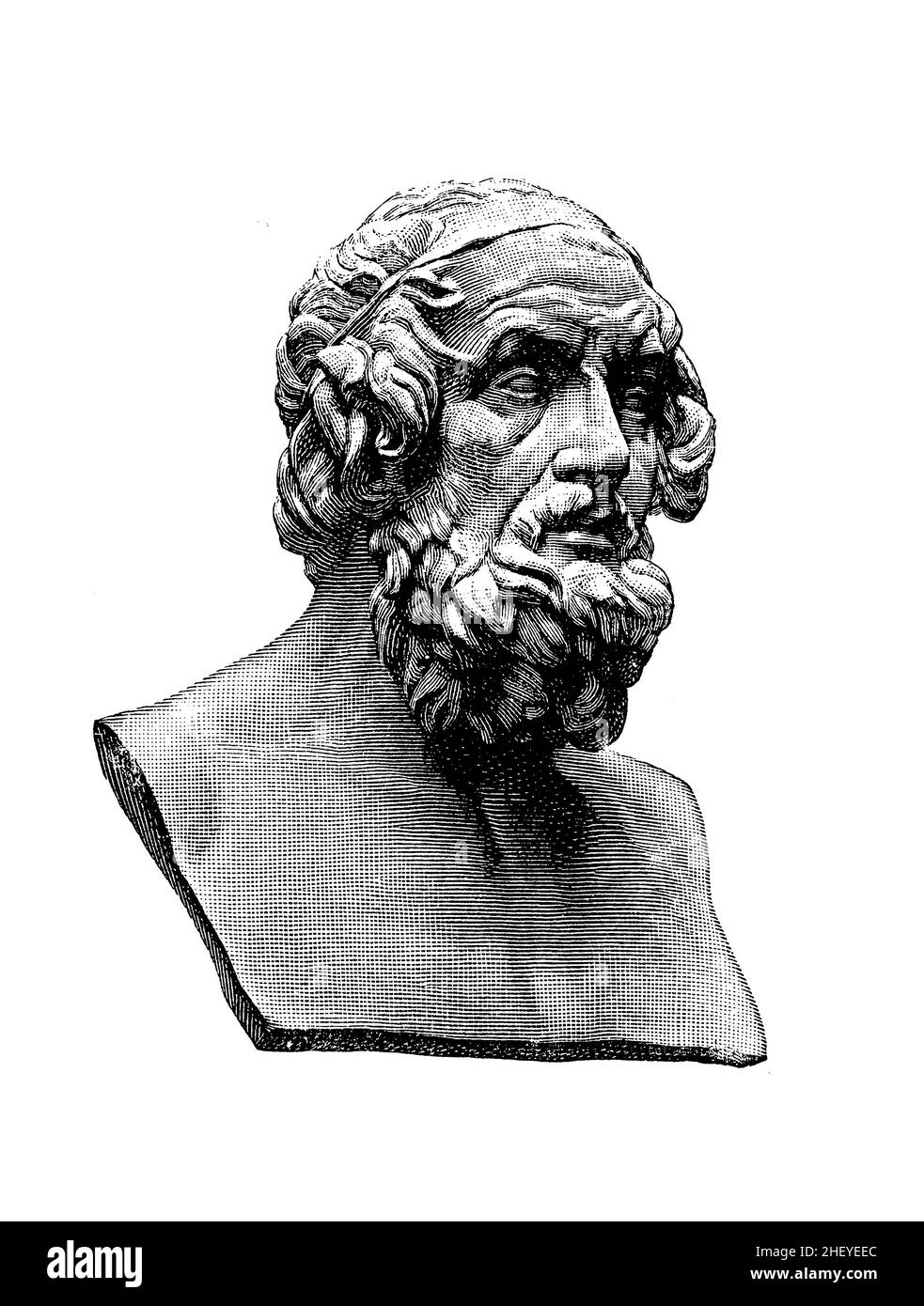 Testa di marmo e busto dell'antico poeta greco epico di Homerus, noto autore dell'Iliade e dell'Odissea Foto Stock