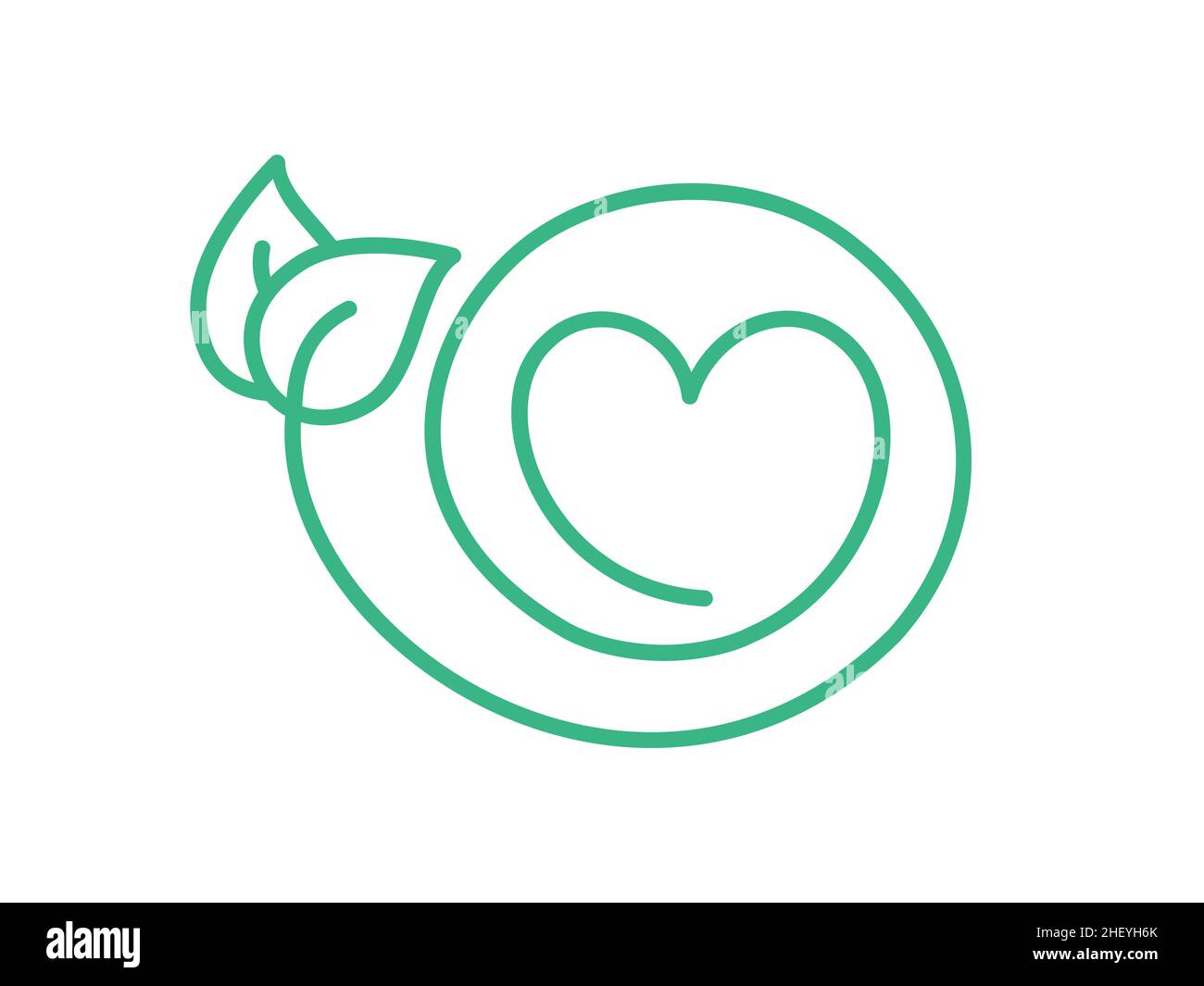 Modello di logo Heart and Leaves. Amore natura concetto ecologico. Forma a foglia e cuore in un cerchio. Simbolo ecologico. Cartello a base di piante. Illustrazione Vettoriale