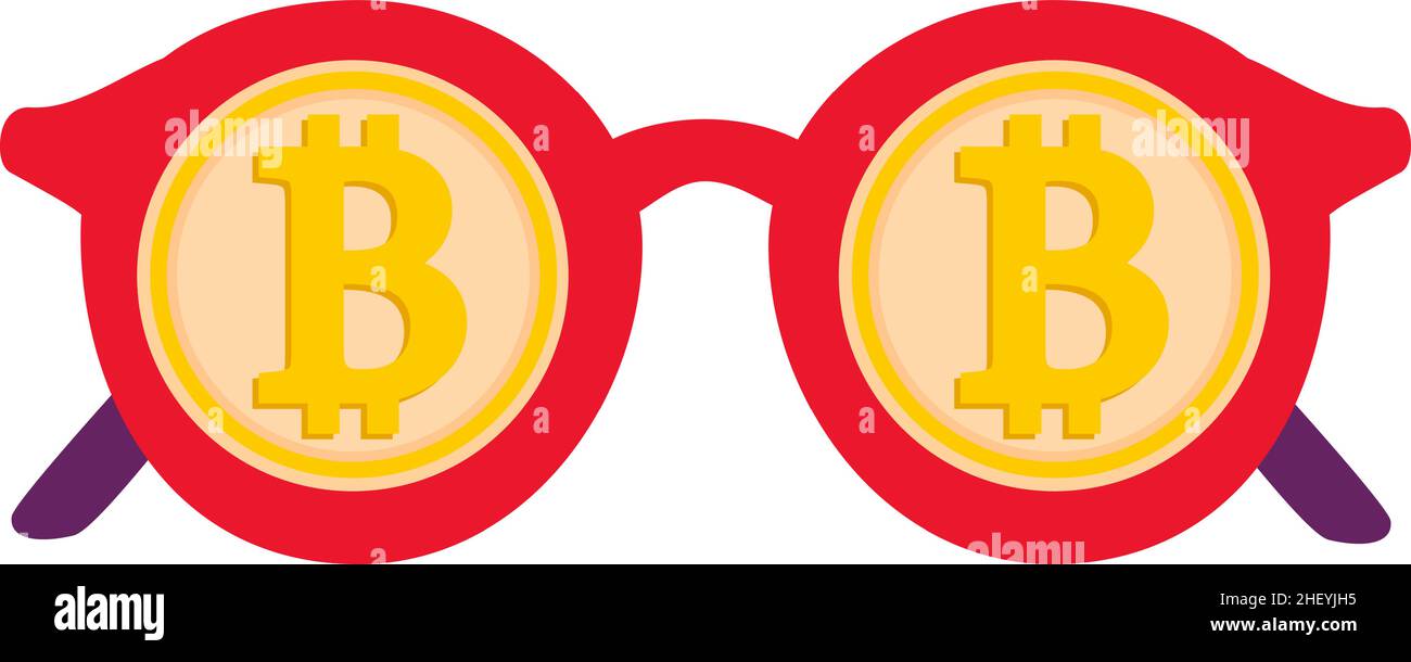 Bitcoin. Occhiali alla moda con un prezioso simbolo Bitcoin. Criptovaluta. Illustrazione Vettoriale