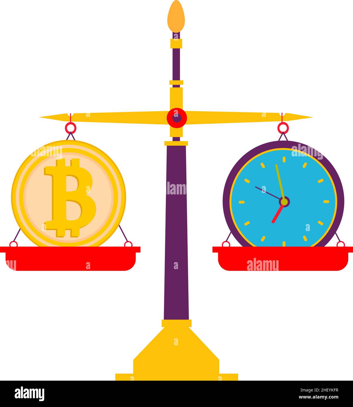 Scale. Equilibrio di tempo e risultati degli investimenti in bitcoin. Illustrazione Vettoriale