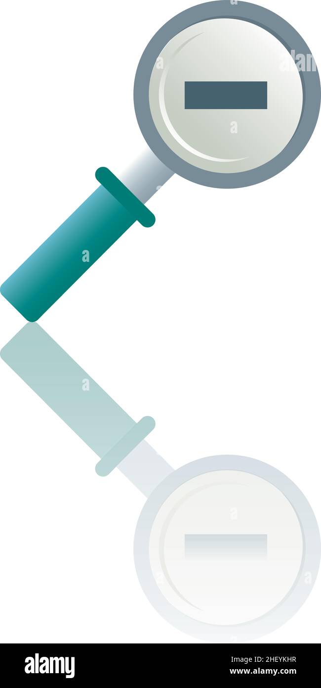 Icona a colori con riflesso sul pavimento di una lente d'ingrandimento con il segno meno all'interno. Illustrazione Vettoriale