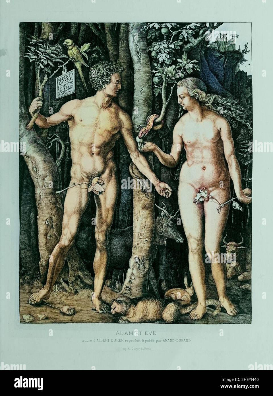 Adam and Eve nel giardino dell'Eden, catalogo di incisioni e stampe. Francia 1881 Foto Stock