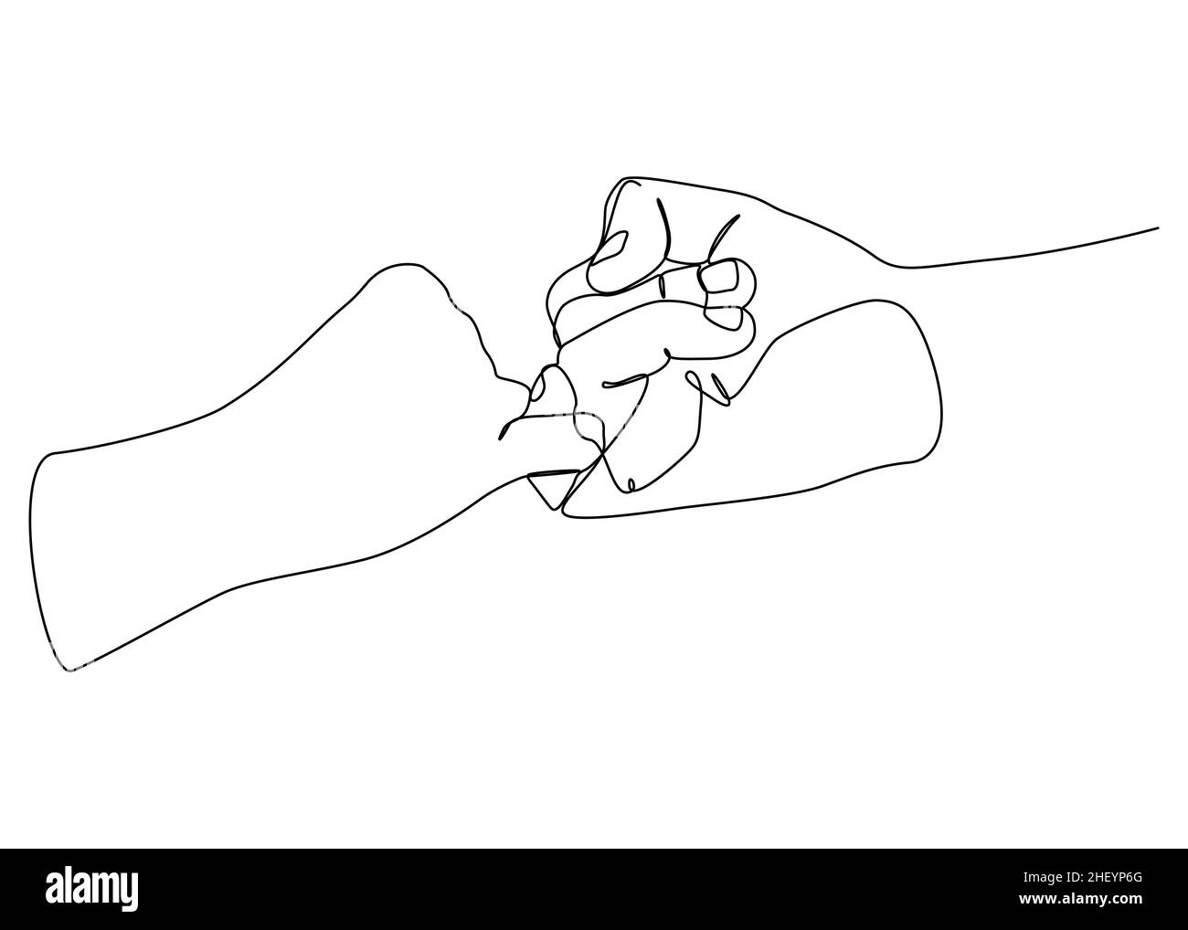 Vettore illustrato donna e uomo tenendo le mani insieme con le dita piccole. Linea semplice art concetto per promessa, spavido e fiducia. Illustrazione Vettoriale