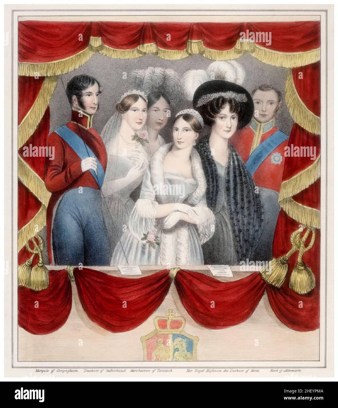 Regina Vittoria di Gran Bretagna (1819-1901) in occasione della sua prima visita al Covent Garden Theatre, novembre 17th 1837, stampa litografica di D.W. Kellogg and Company, dopo il 1838 Foto Stock