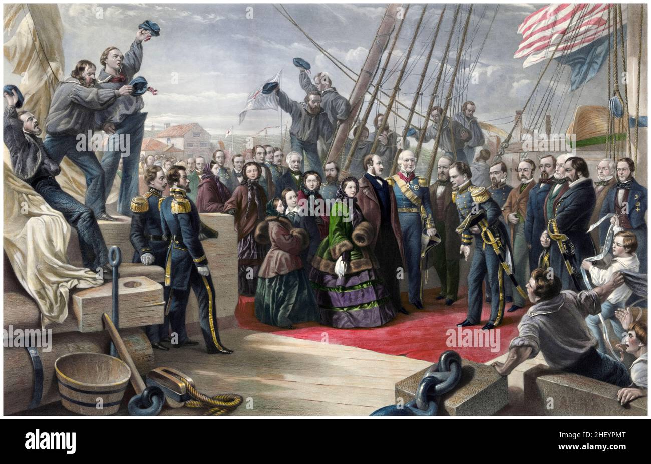 Inghilterra e America: La visita della Regina Vittoria alla nave artica HMS Resolute il 16th 1856 dicembre, incisione di George Zobel dopo William Simpson, 1859 Foto Stock