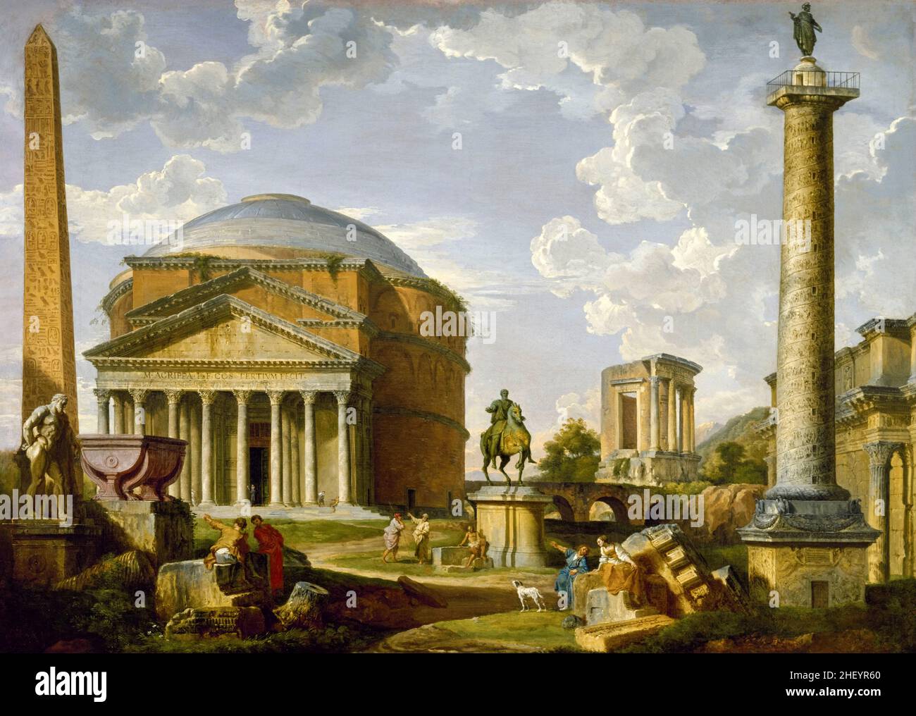 Vista fantasy con il Pantheon e altri monumenti dell'antica Roma, dipinto di Giovanni Paolo panini, 1737 Foto Stock