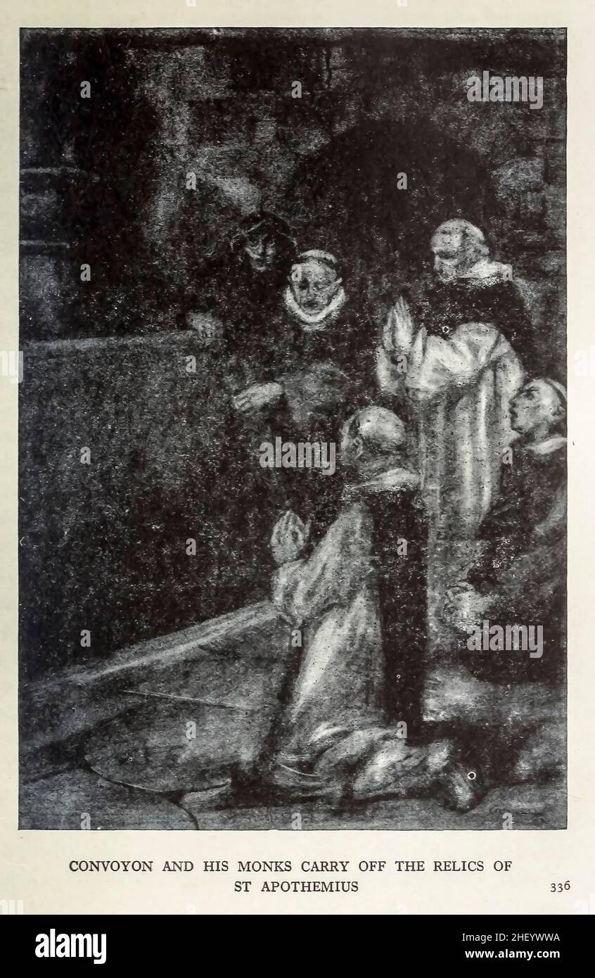 CONVOYON E I SUOI MONACI PORTANO FUORI LE RELIQUIE DI ST. APOTHEMIUS da come St Convoyon Stole le reliquie nel libro ' Legends and romances of Brittany ' di Lewis Spence, Editore New York, Frederick A. Stokes 1917 Foto Stock