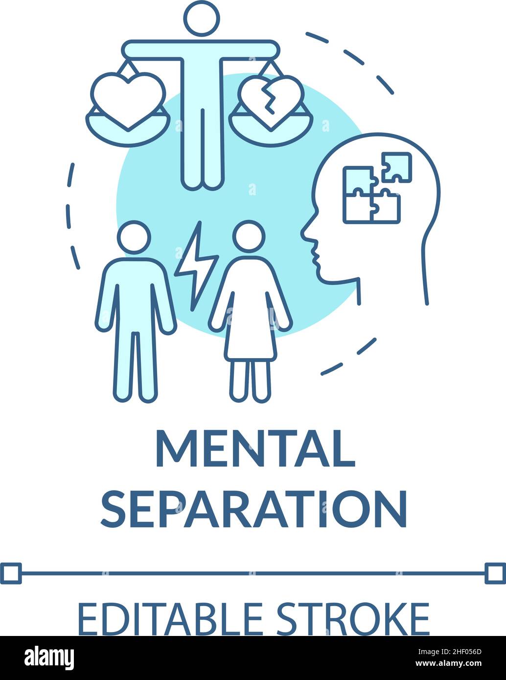 Icona del concetto di separazione mentale turchese Illustrazione Vettoriale