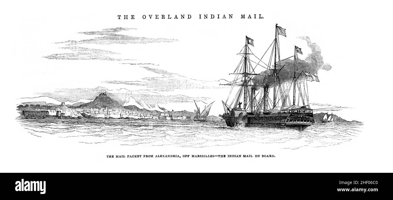 La Packet mail da Alessandria al largo della costa francese a Marsiglia, che trasportava la Indian mail Foto Stock