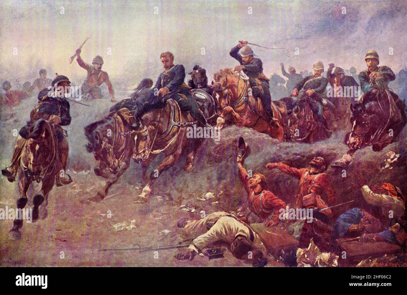 Artiglieria britannica che entra nelle linee dei nemici alla battaglia di Tel-El-Kebir, 1882. Guerra anglo-egiziana. Foto Stock