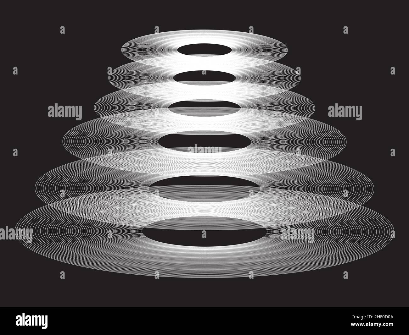 Grafica che mostra gli oggetti creati come risultato della scalatura dell'ovale, posizionati verticalmente su una linea. Illustrazione Vettoriale