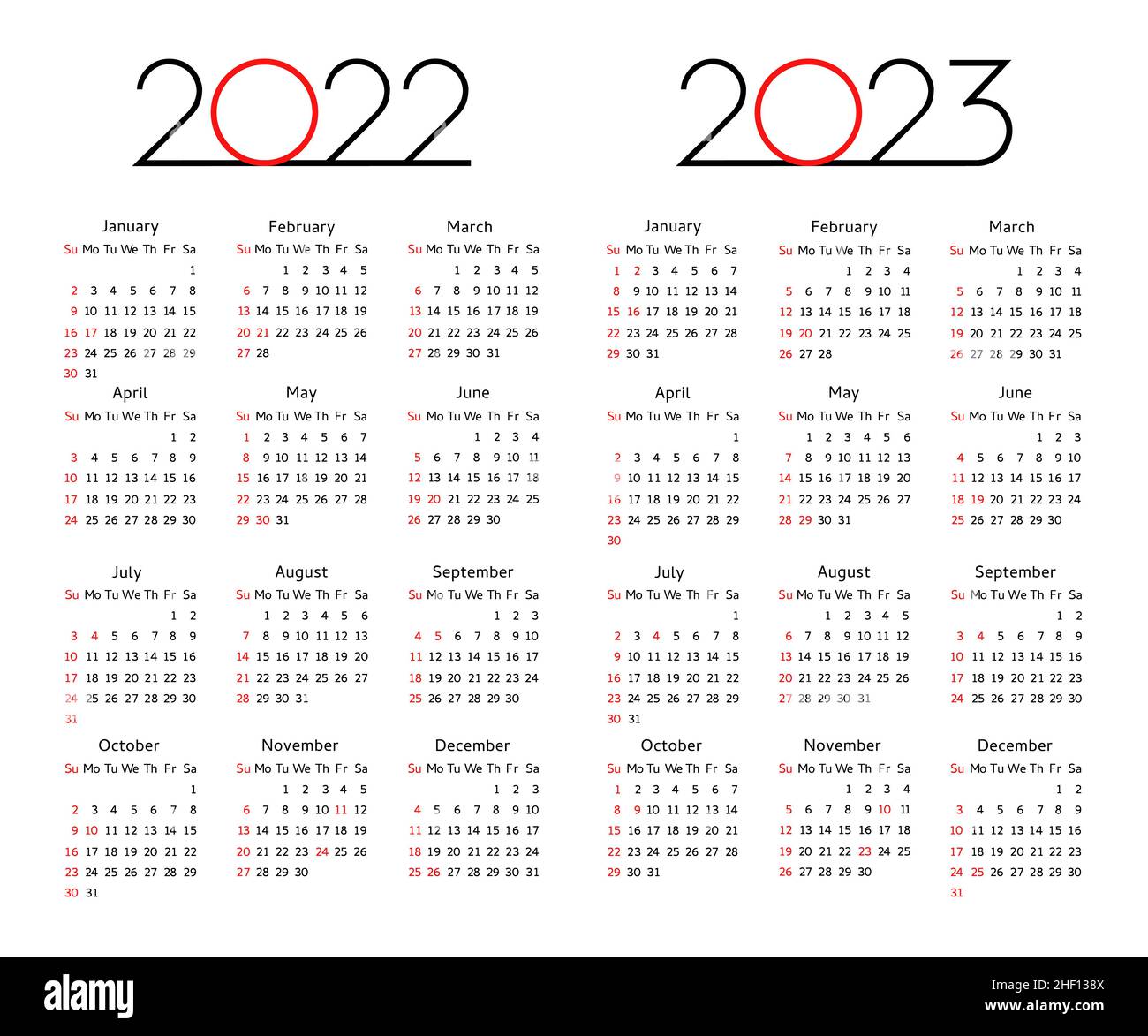 Calendario 2022 - 2023 anno modello modificabile. Inizio settimana Domenica disegno aziendale modello disegno grafico vettore illustrazione. Grafico della griglia della tabella di calendario Illustrazione Vettoriale