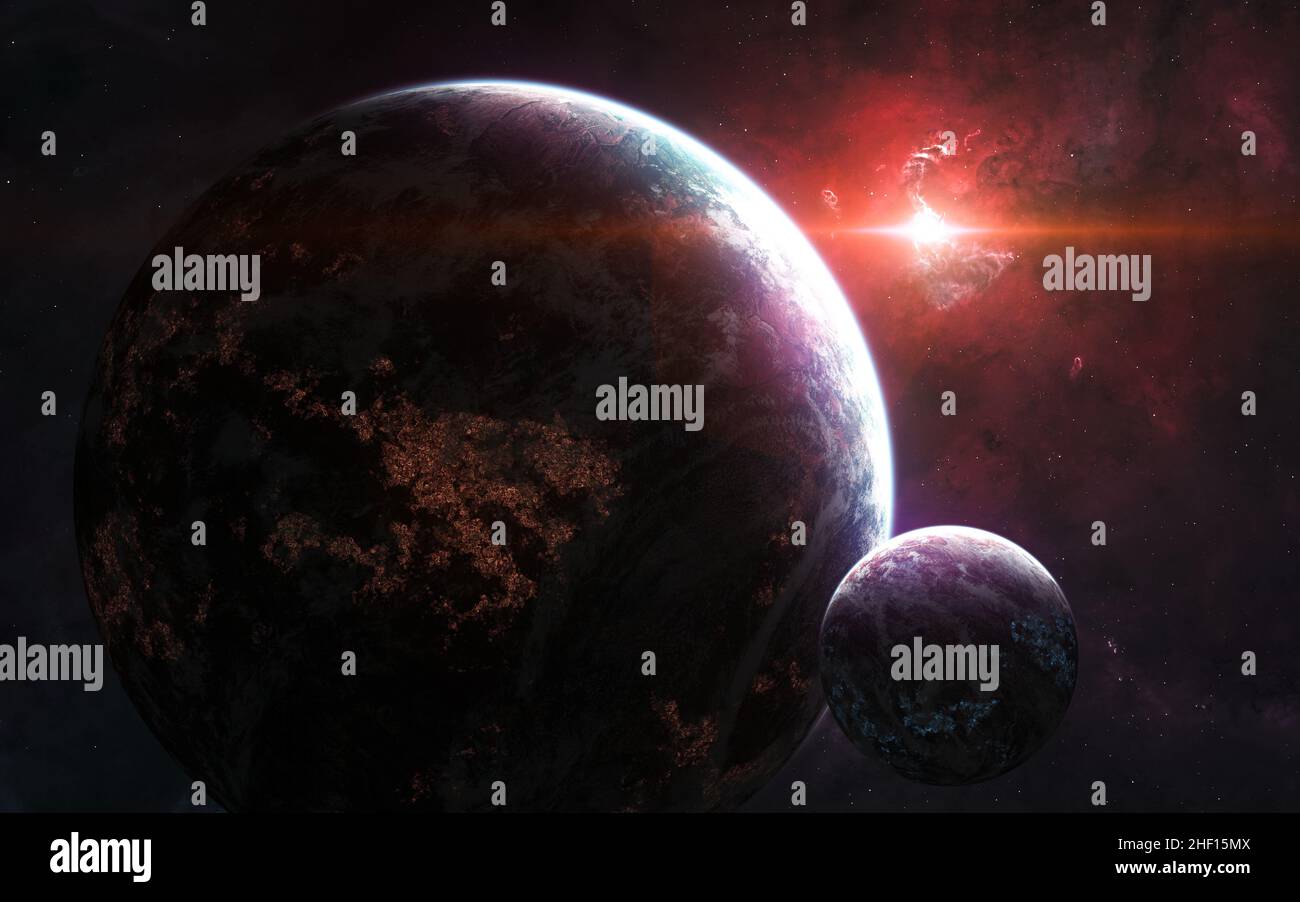 Pianeti abitati nello spazio profondo. Bellissimo paesaggio spaziale Foto Stock