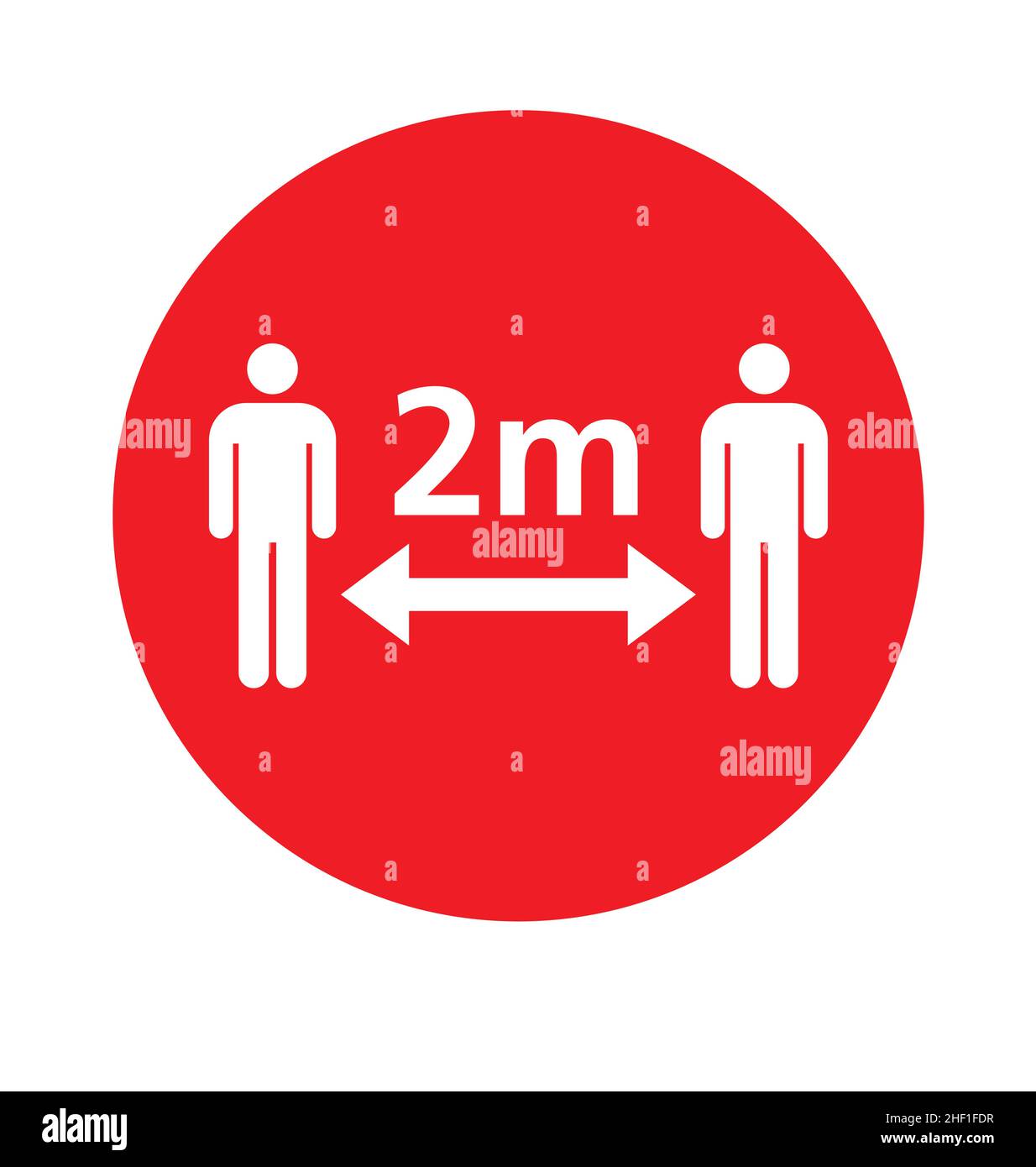 Mantenere la distanza 2m covid 19 rotondo segno rosso 2 metri vettore isolato su sfondo bianco Illustrazione Vettoriale
