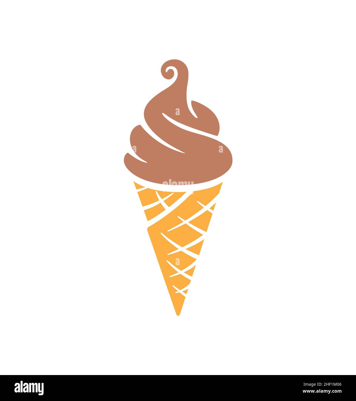 semplice divertente cartone animato morbido servire cioccolato choc marrone icecream in cialda cono isolato su sfondo bianco vettore Illustrazione Vettoriale
