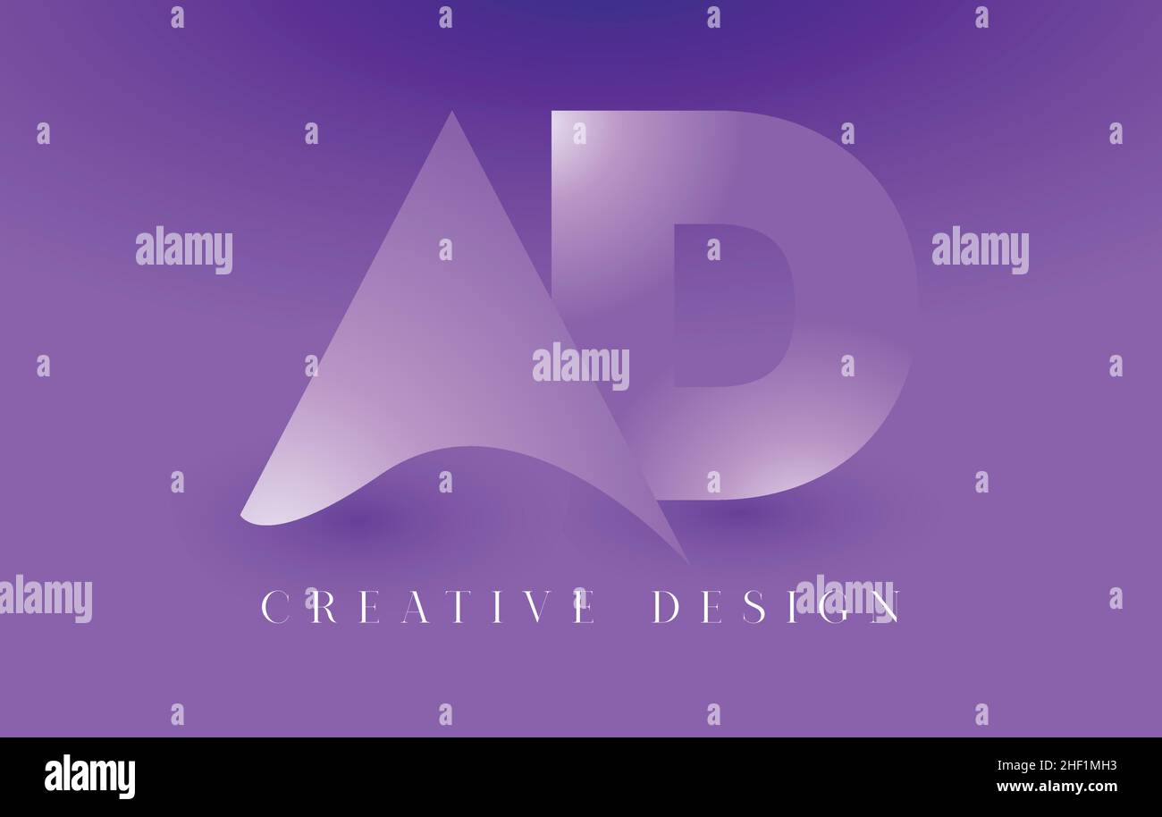 AD Logo Letter Design Concept con Abstract lettere minimaliste in uno stile alla moda. ICONA AD lettera Logo disegno vettoriale con backgro sfumato viola Illustrazione Vettoriale