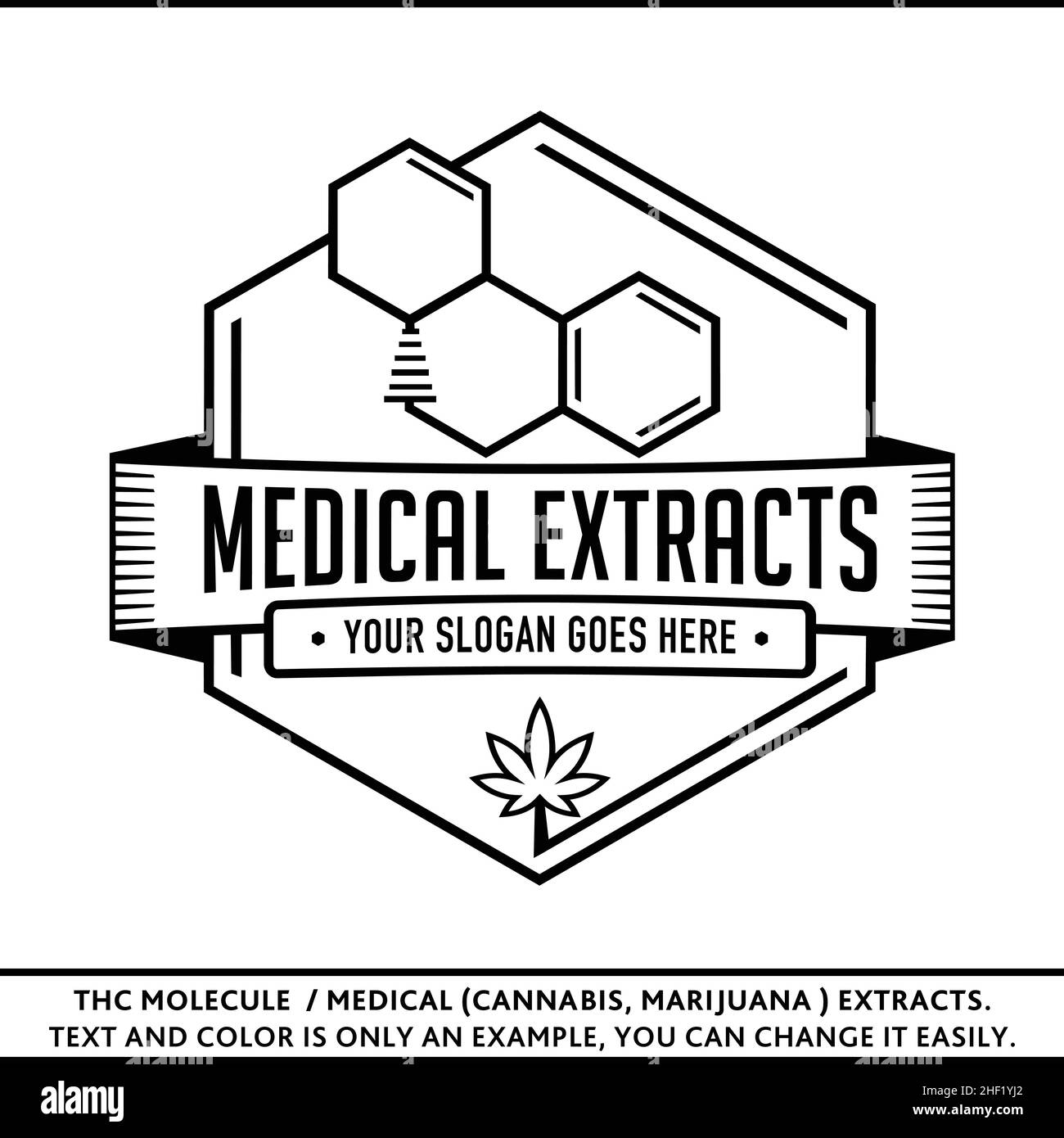THC Molecule / estratti medici (marijuana, cannabis). Vettore e illustrazione. Design del logo. Modello T-shirt. Illustrazione Vettoriale